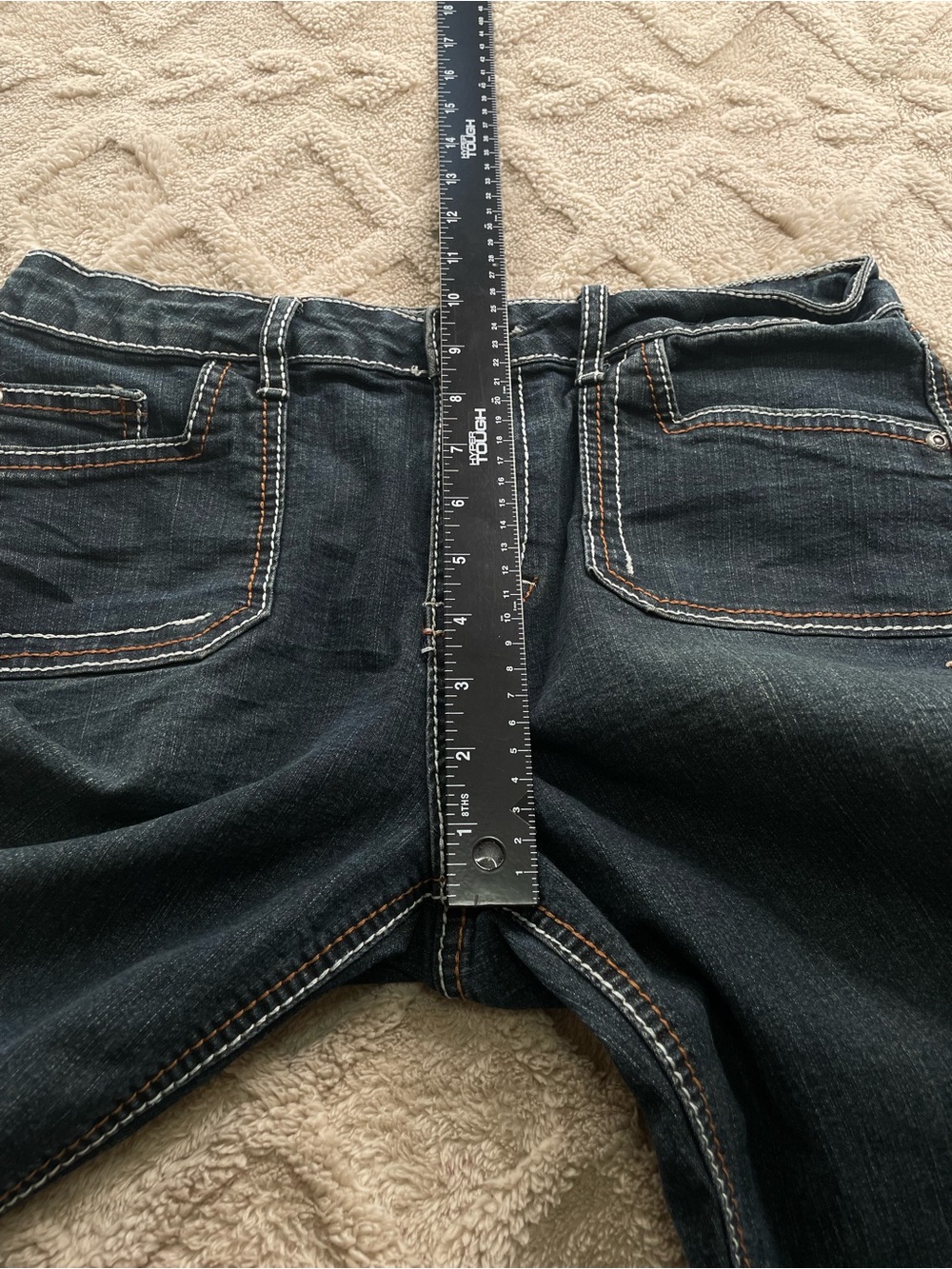 Revolt Jeans Dark Blue Cropped Capri with Cuffed Button Hem Size 8 Weekender - Picture 7 of 9